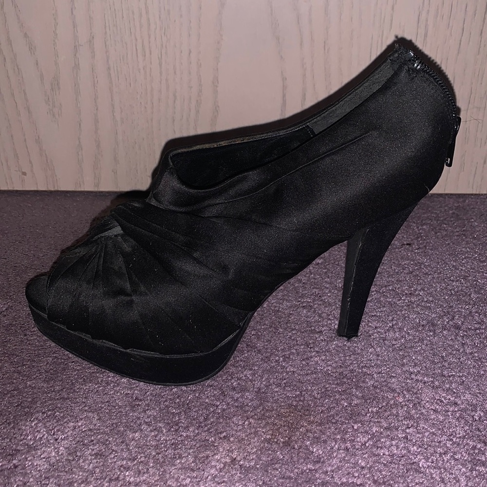 Black satin heels